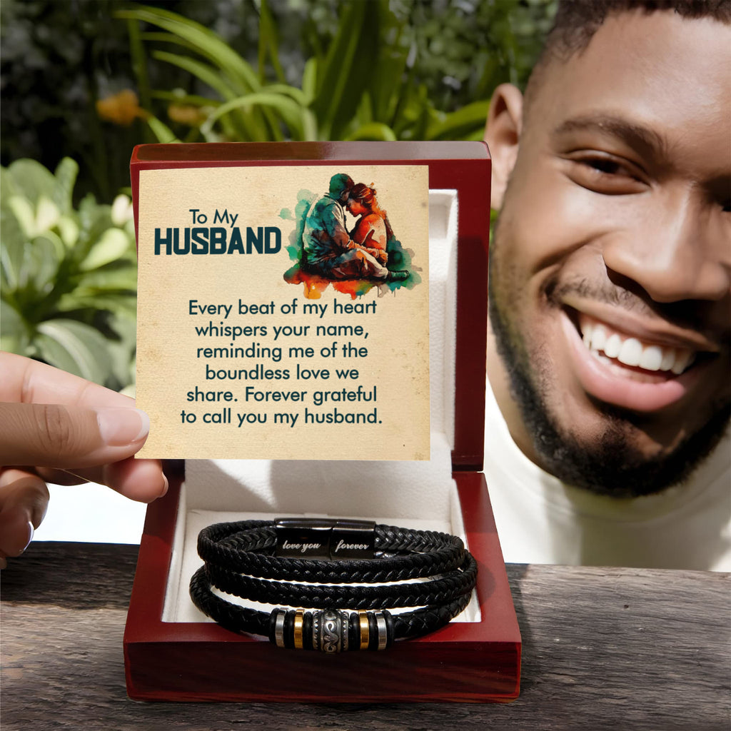 To My Husband – Every Beat of My Heart - Love You Forever Leather Bracelet