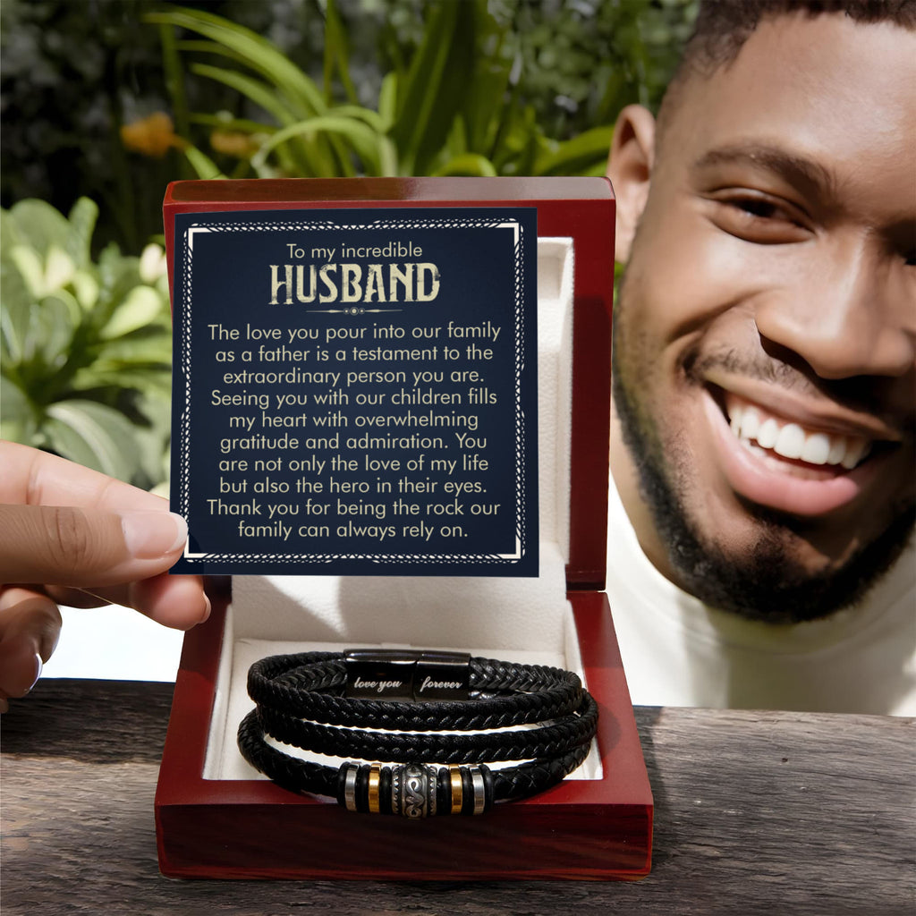 To My Incredible Husband -The Love of My Life -  Men's Leather Bracelet Gift