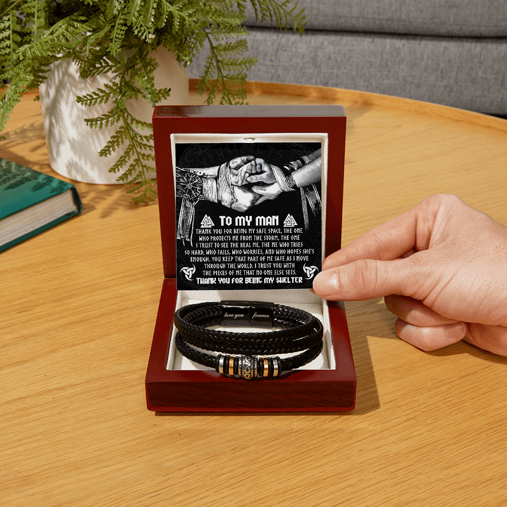 To My Man – Viking-Inspired Bracelet Gift with “You Are My Shelter” Card Message