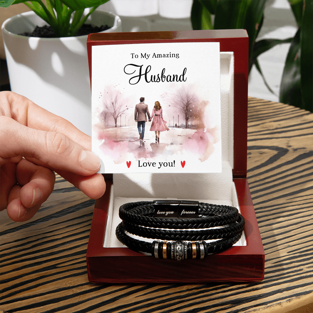 To My Amazing Husband - Engraved Leather Bracelet Gift – Romantic Keepsake with Love You Forever Message