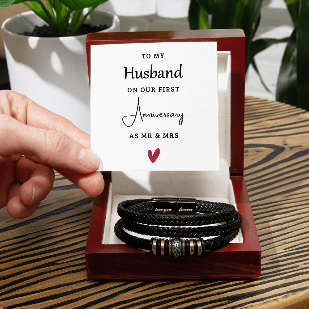 To My Husband Anniversary Leather Bracelet – First Anniversary Gift from Wife