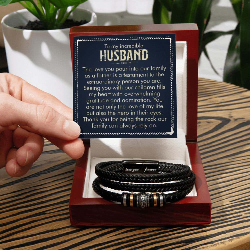 To My Incredible Husband -The Love of My Life -  Men's Leather Bracelet Gift