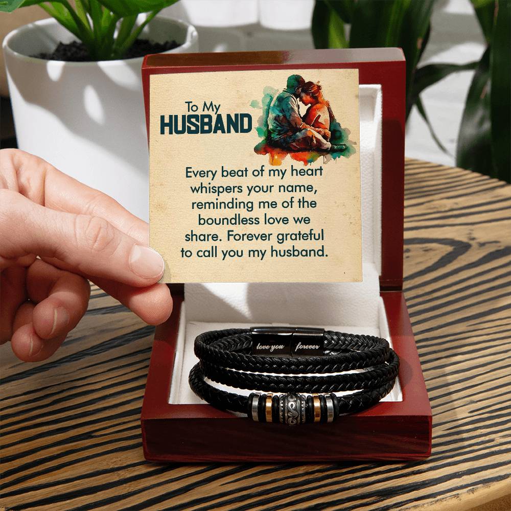 To My Husband – Every Beat of My Heart - Love You Forever Leather Bracelet