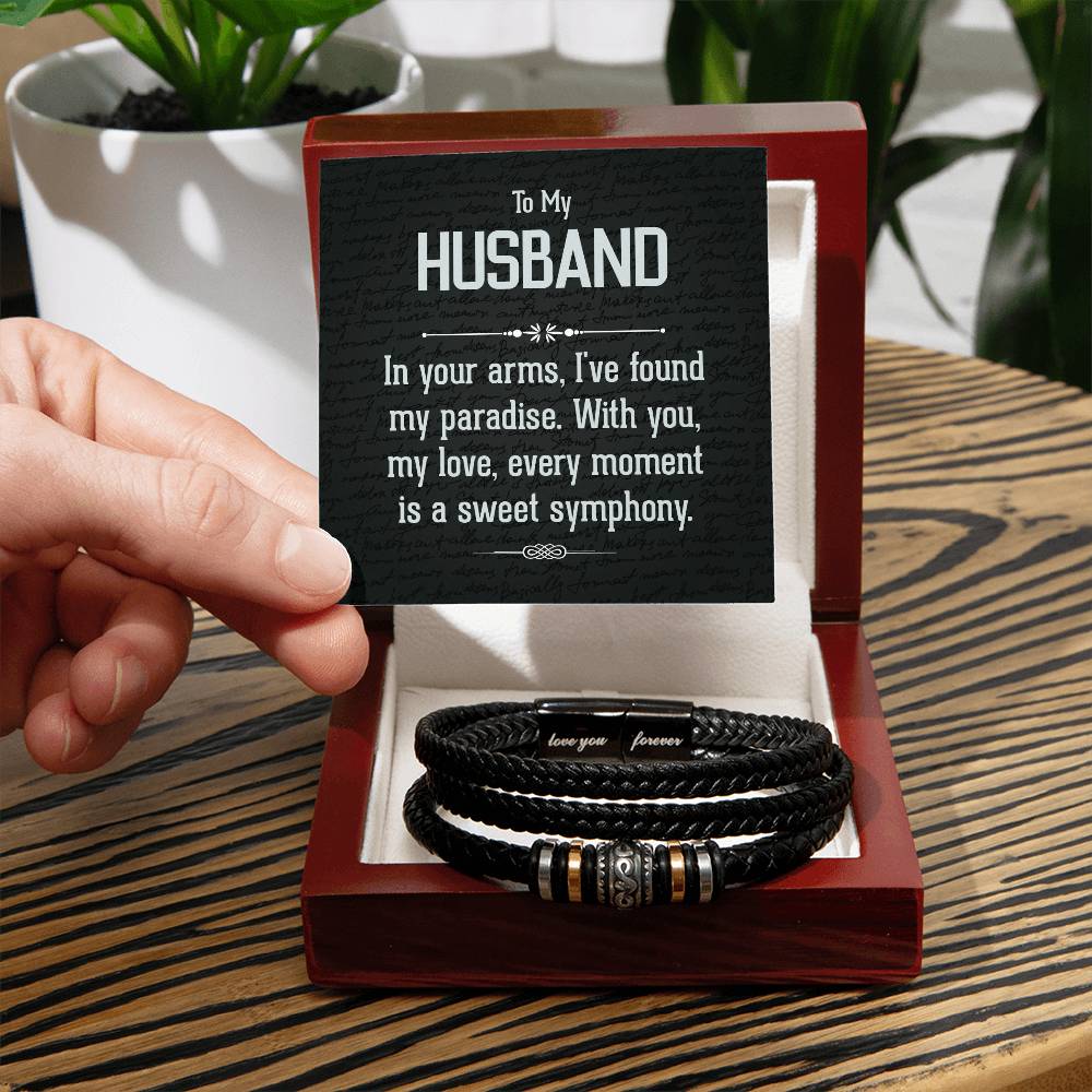 To My Husband - In Your Arms, I've Found My Paradise Men's Leather Bracelet