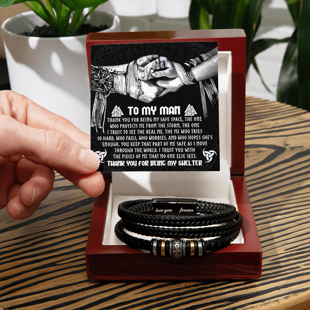 To My Man – Viking-Inspired Bracelet Gift with “You Are My Shelter” Card Message