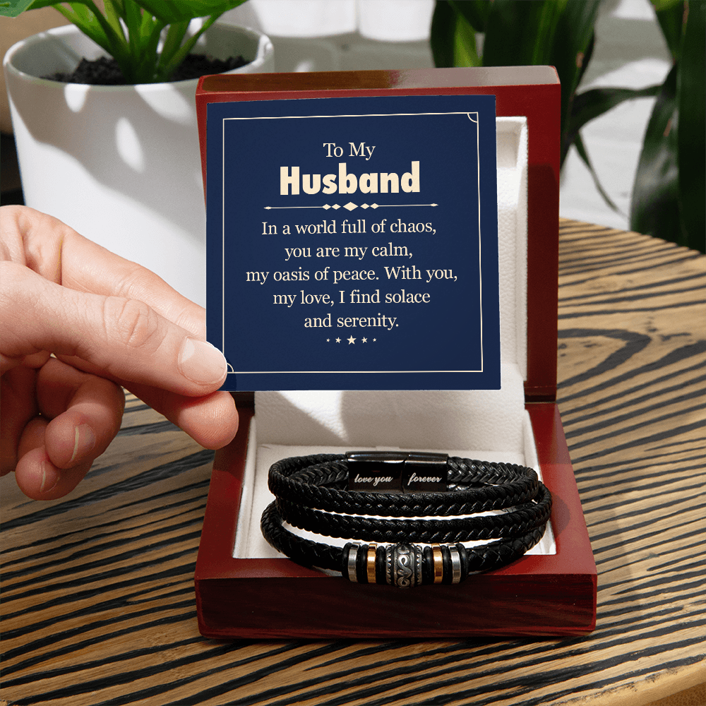 Husband Gift - In a World Of Chaos, You are my Calm Men's Leather Brracelet