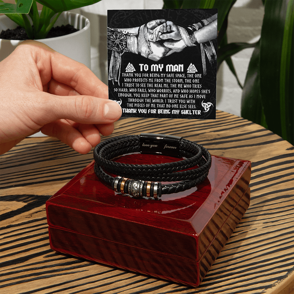 To My Man – Viking-Inspired Bracelet Gift with “You Are My Shelter” Card Message