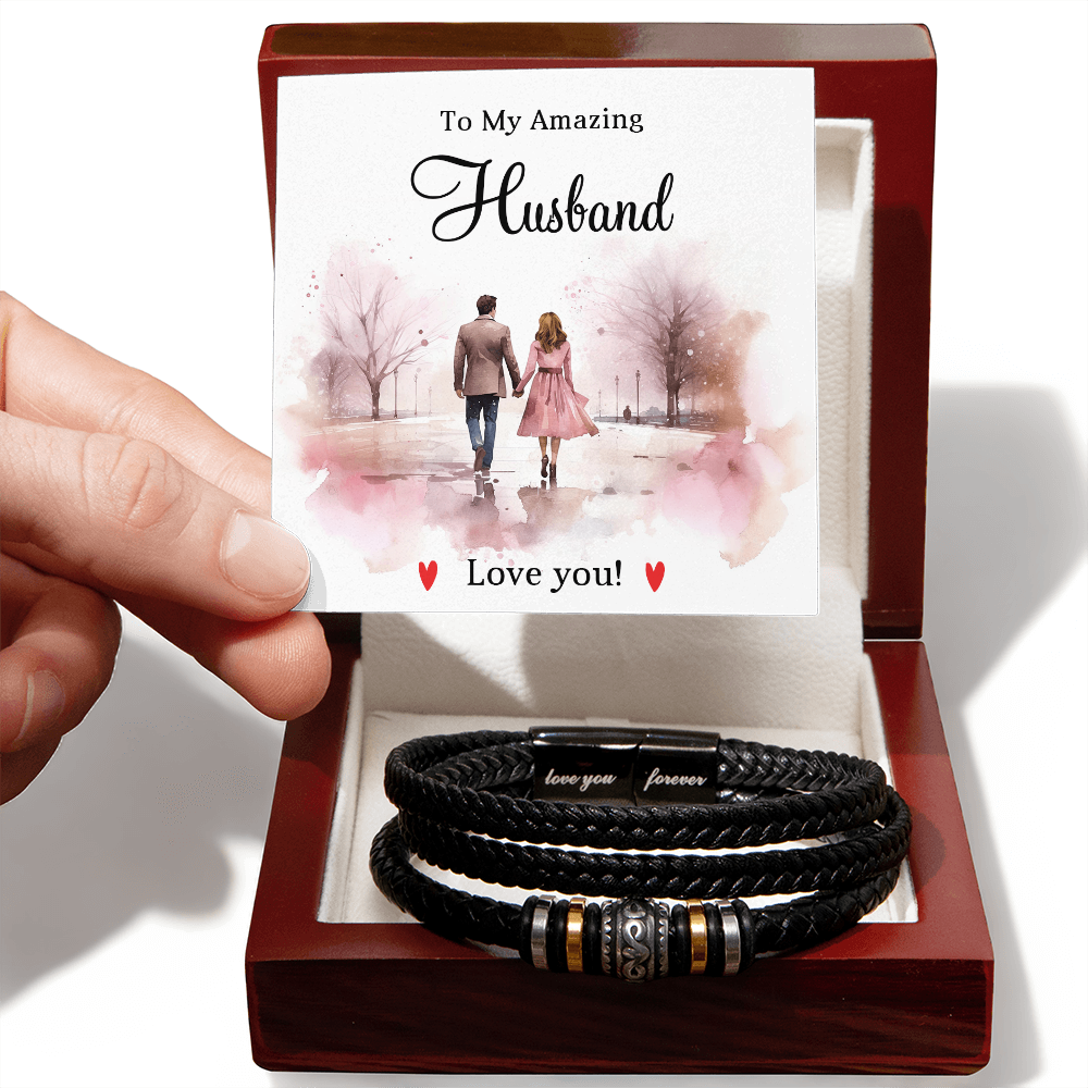 To My Amazing Husband - Engraved Leather Bracelet Gift – Romantic Keepsake with Love You Forever Message