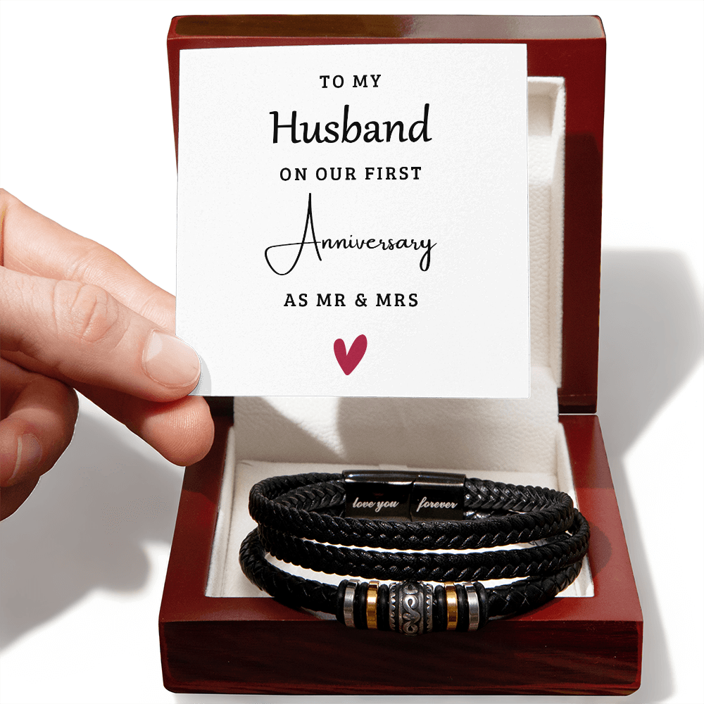 To My Husband Anniversary Leather Bracelet – First Anniversary Gift from Wife