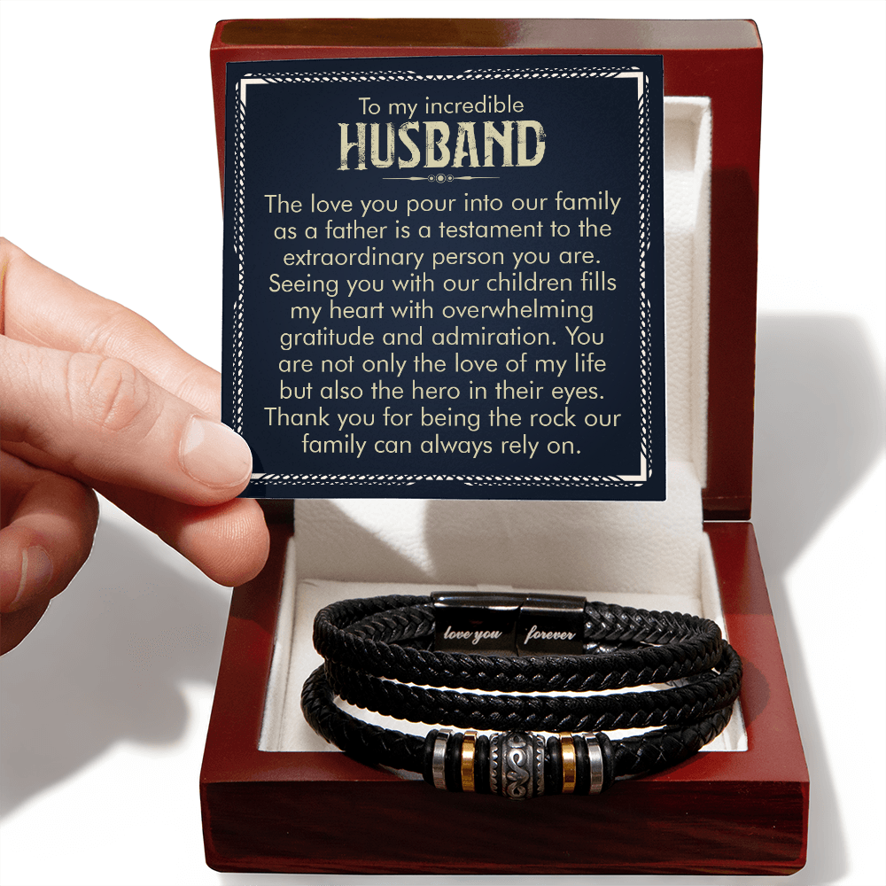 To My Incredible Husband -The Love of My Life -  Men's Leather Bracelet Gift