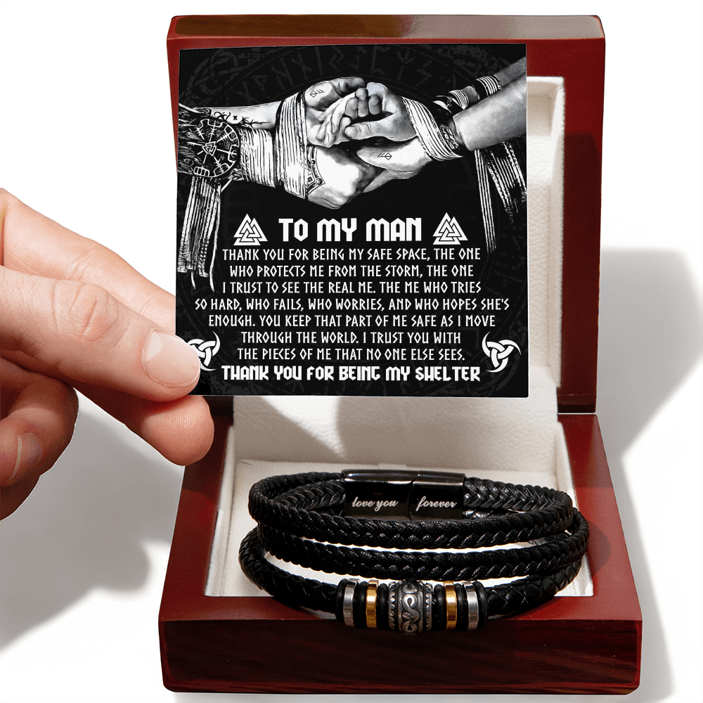 To My Man – Viking-Inspired Bracelet Gift with “You Are My Shelter” Card Message