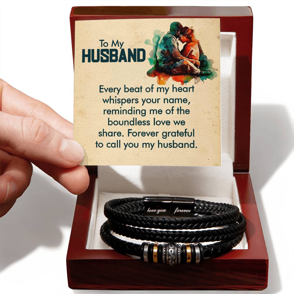 To My Husband – Every Beat of My Heart - Love You Forever Leather Bracelet
