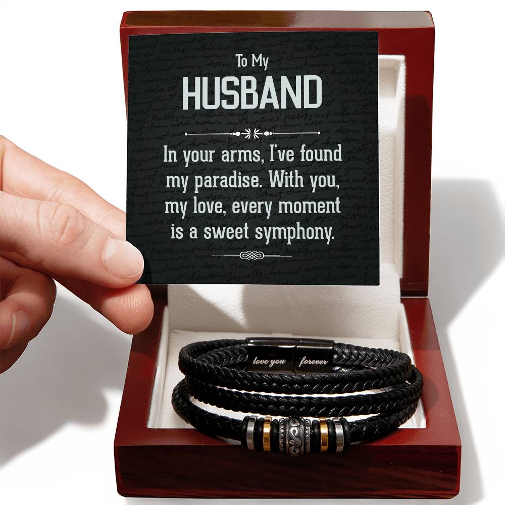 To My Husband - In Your Arms, I've Found My Paradise Men's Leather Bracelet