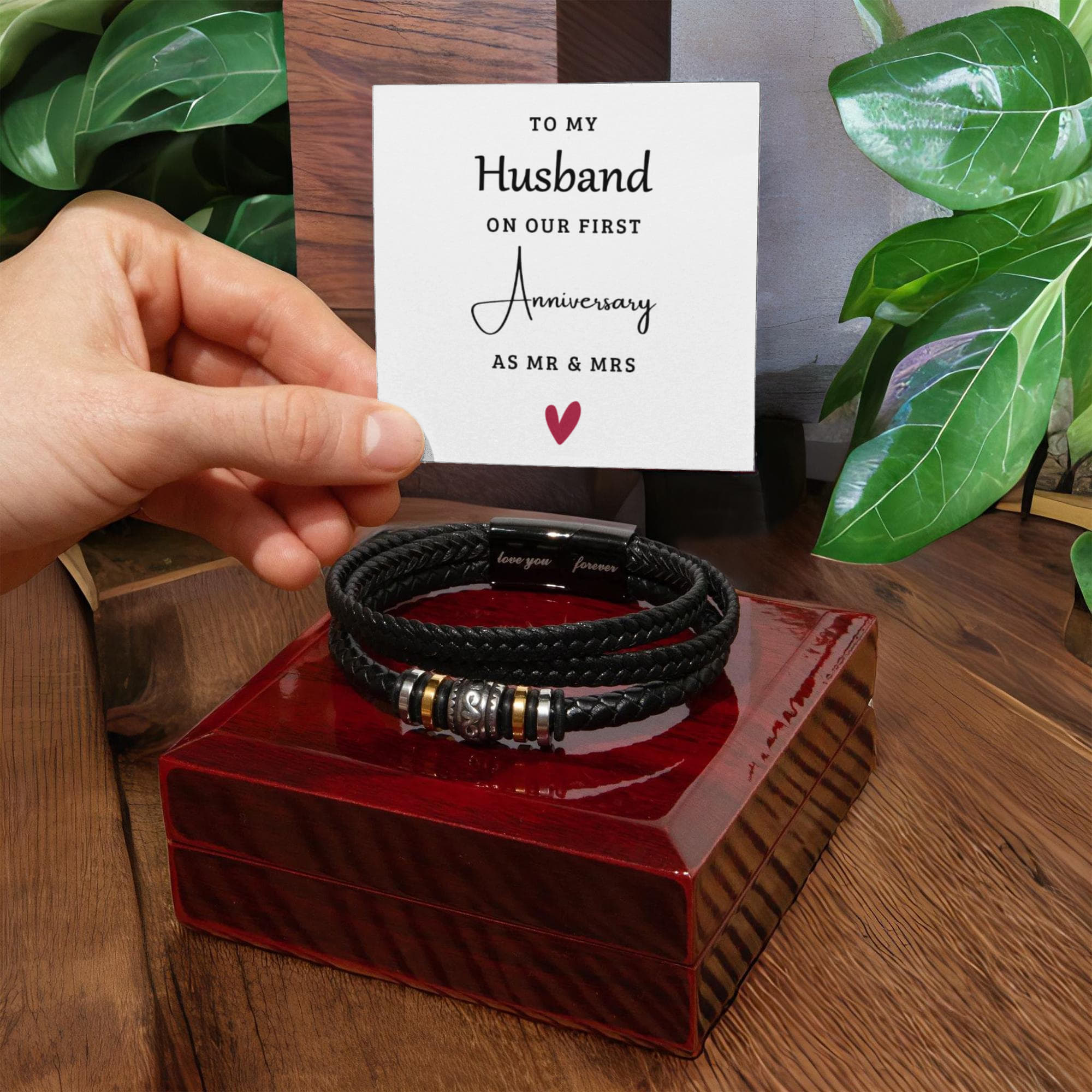 To My Husband Anniversary Leather Bracelet – First Anniversary Gift from Wife