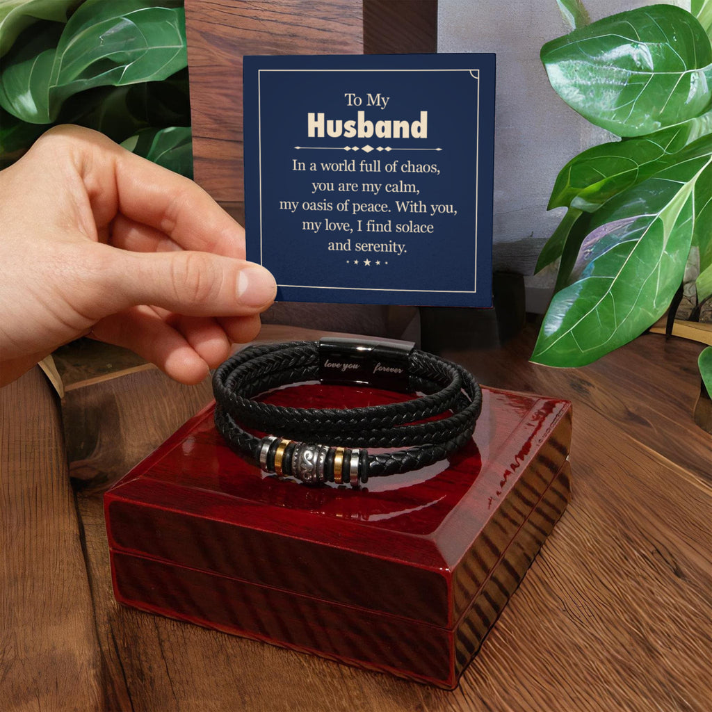 Husband Gift - In a World Of Chaos, You are my Calm Men's Leather Brracelet