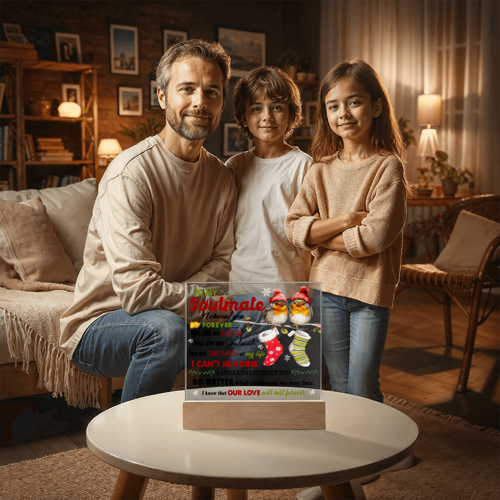 To My Soulmate Christmas Acrylic Plaque with LED Base – Romantic Holiday Gift