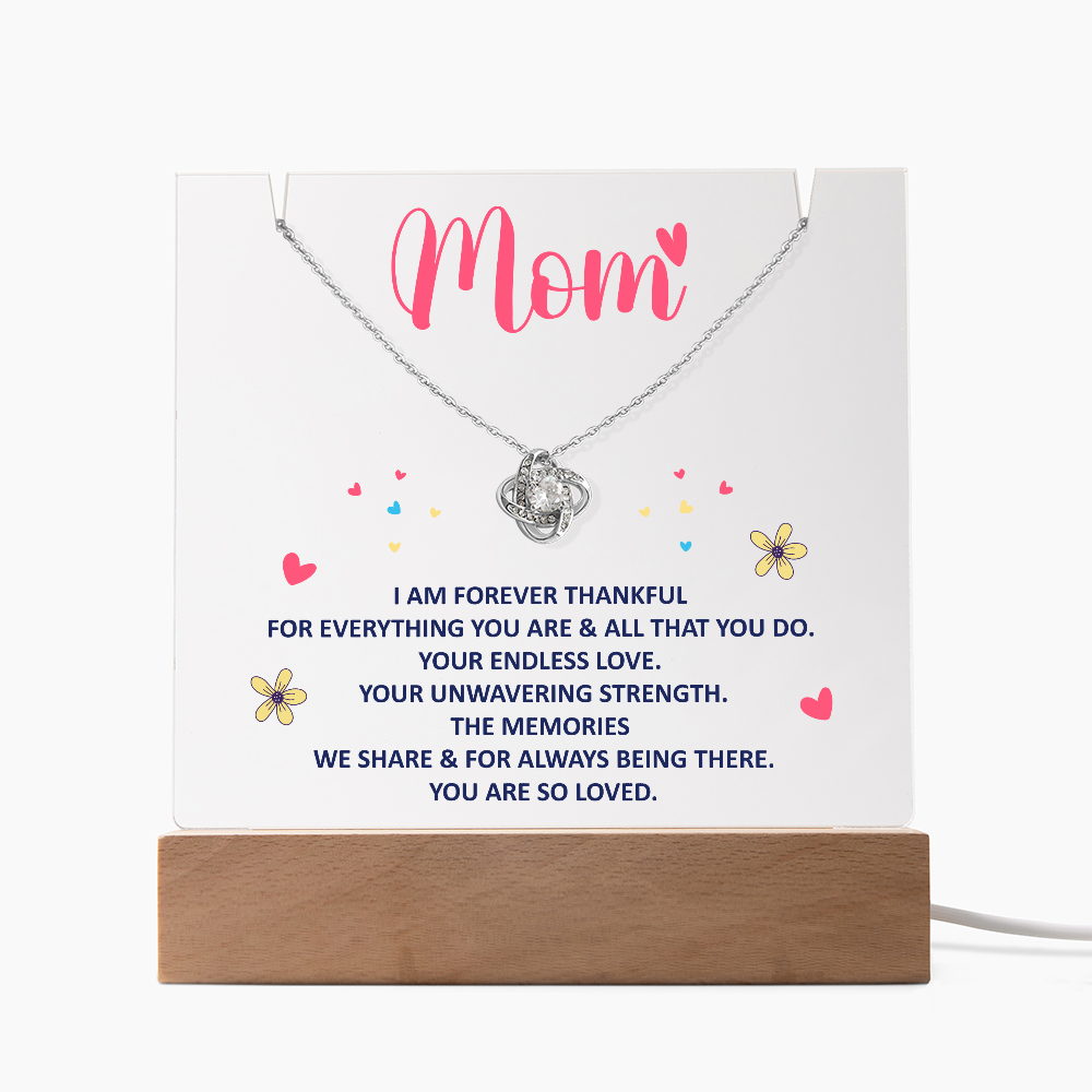 Mom, I am forever thankful Heartfelt Acrylic Plaque with Necklace