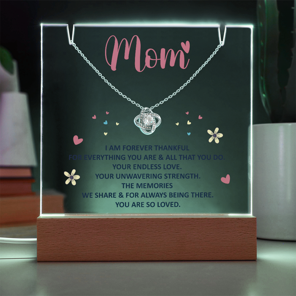 Mom, I am forever thankful Heartfelt Acrylic Plaque with Necklace