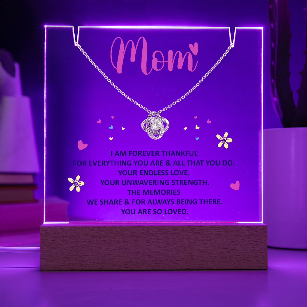 Mom, I am forever thankful Heartfelt Acrylic Plaque with Necklace