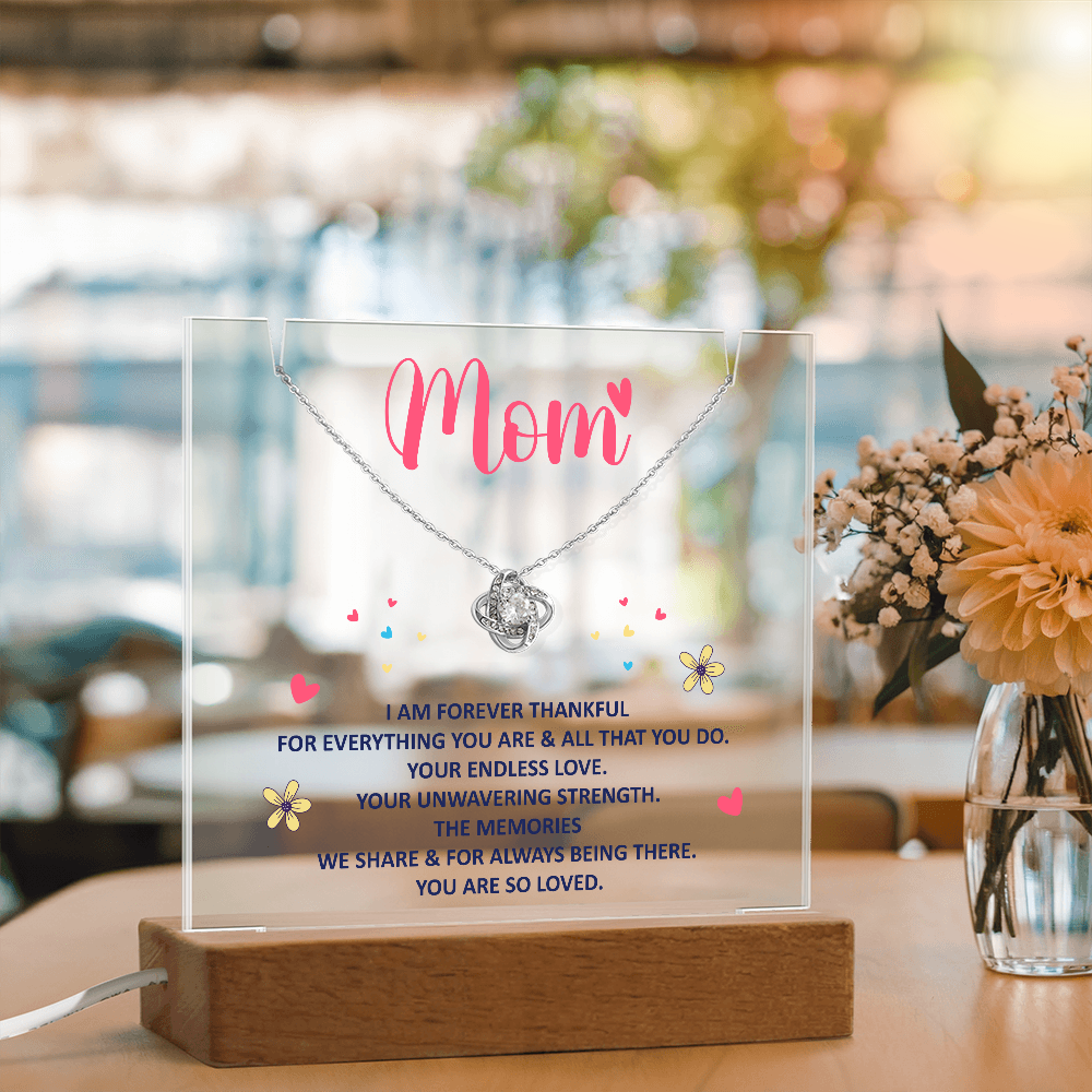 Mom, I am forever thankful Heartfelt Acrylic Plaque with Necklace