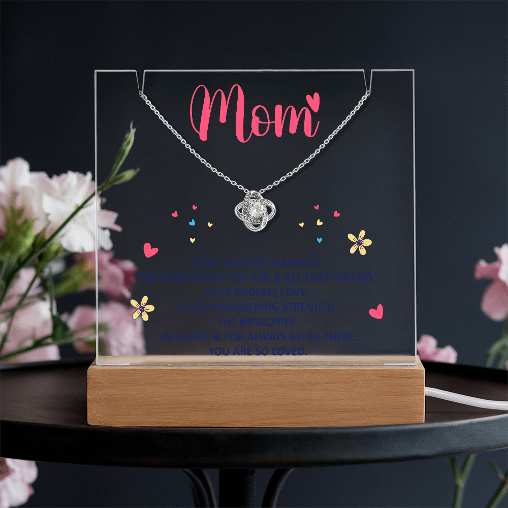 Mom, I am forever thankful Heartfelt Acrylic Plaque with Necklace