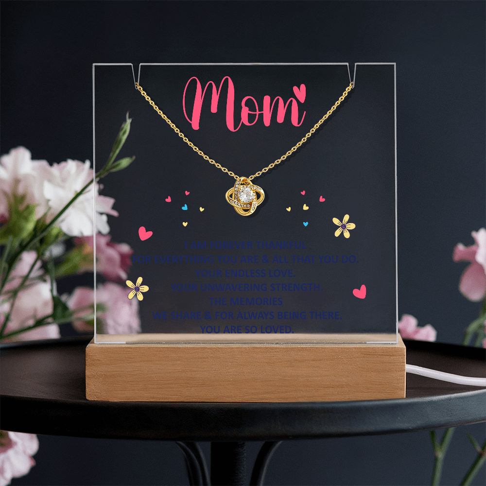 Mom, I am forever thankful Heartfelt Acrylic Plaque with Necklace