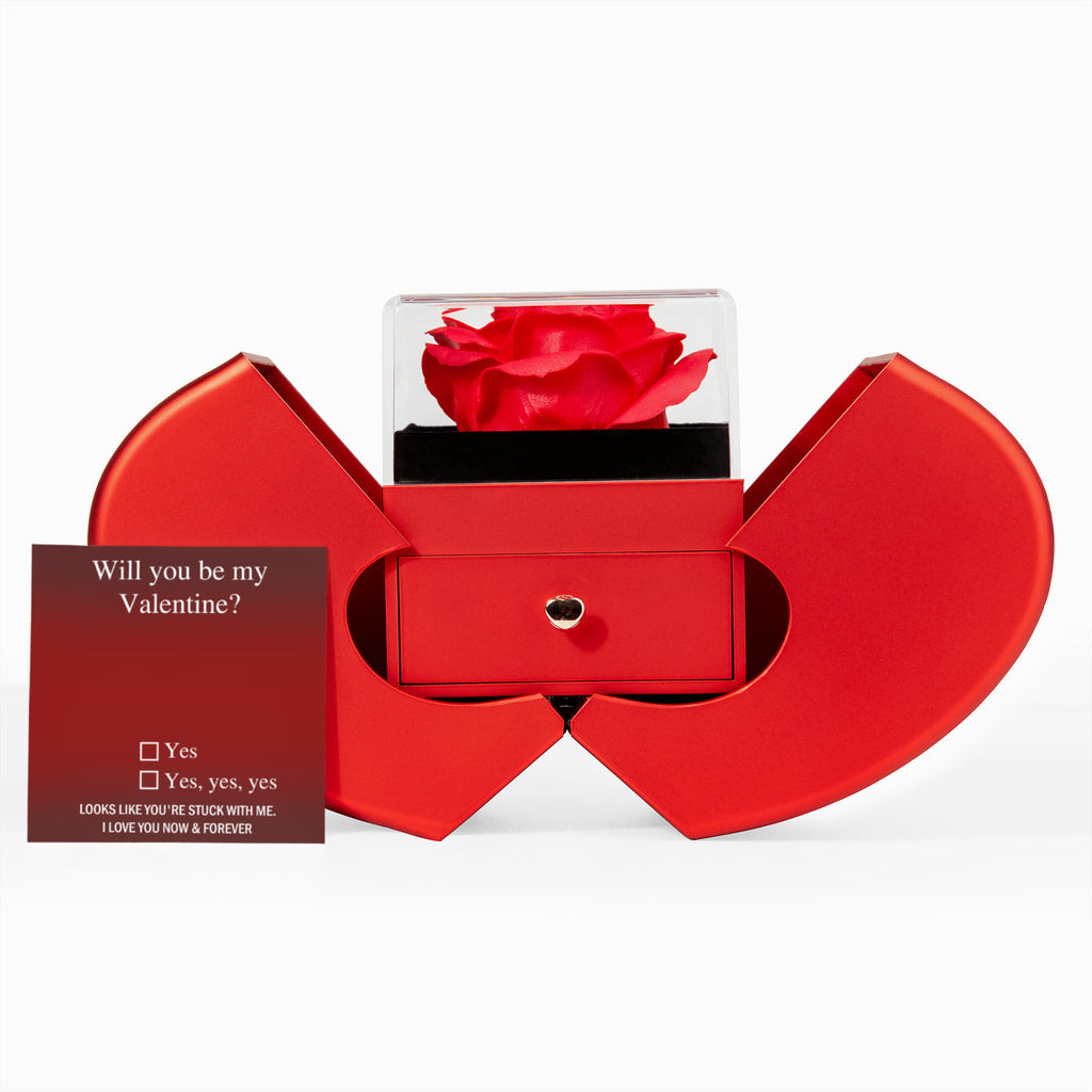 Will You Be My Valentine Love Knot Necklace with Preserved Rose – Romantic Valentine's Day Gift for Her