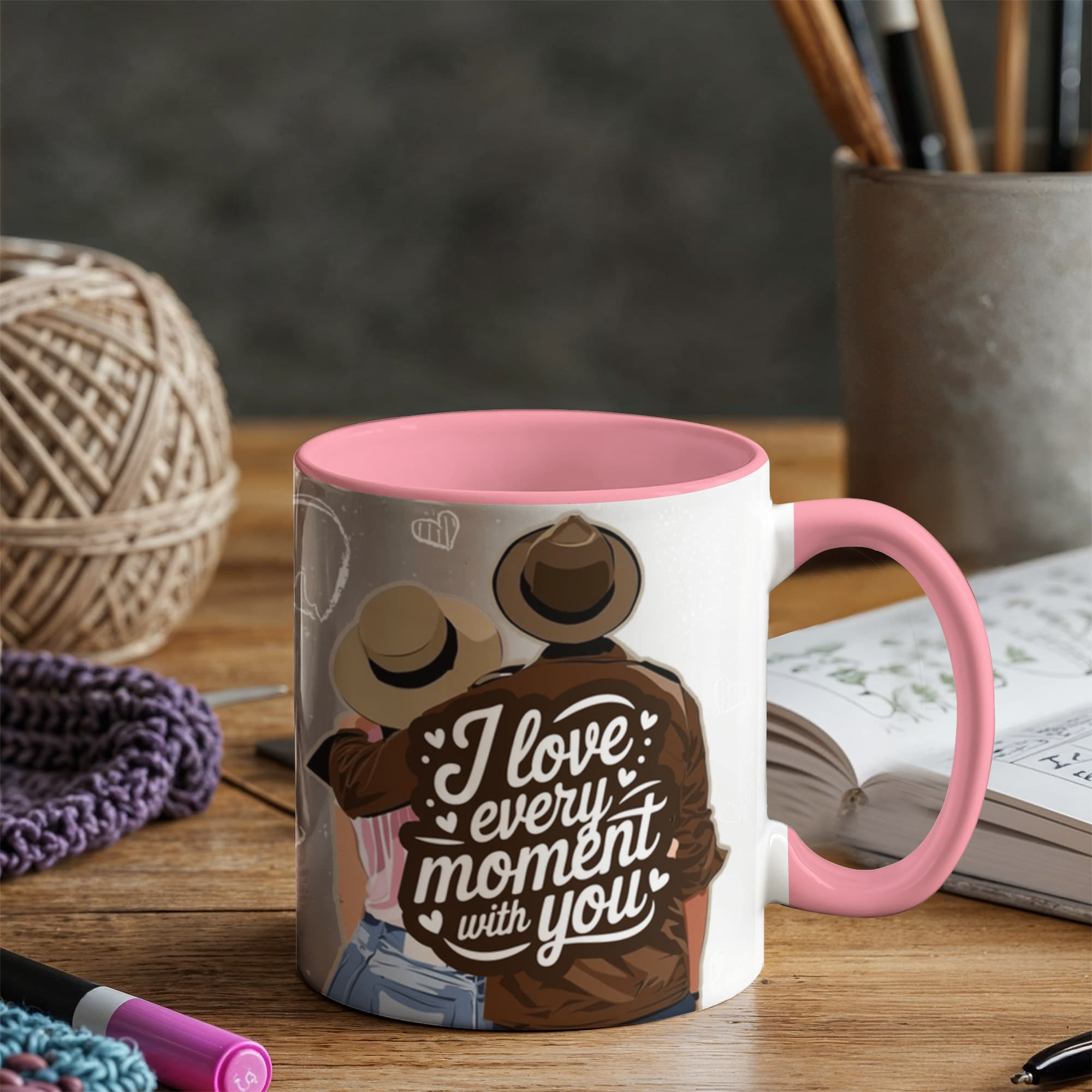 I Love Every Moment With You Mug – Romantic Couple Two-tone Color Accent Coffee Cup