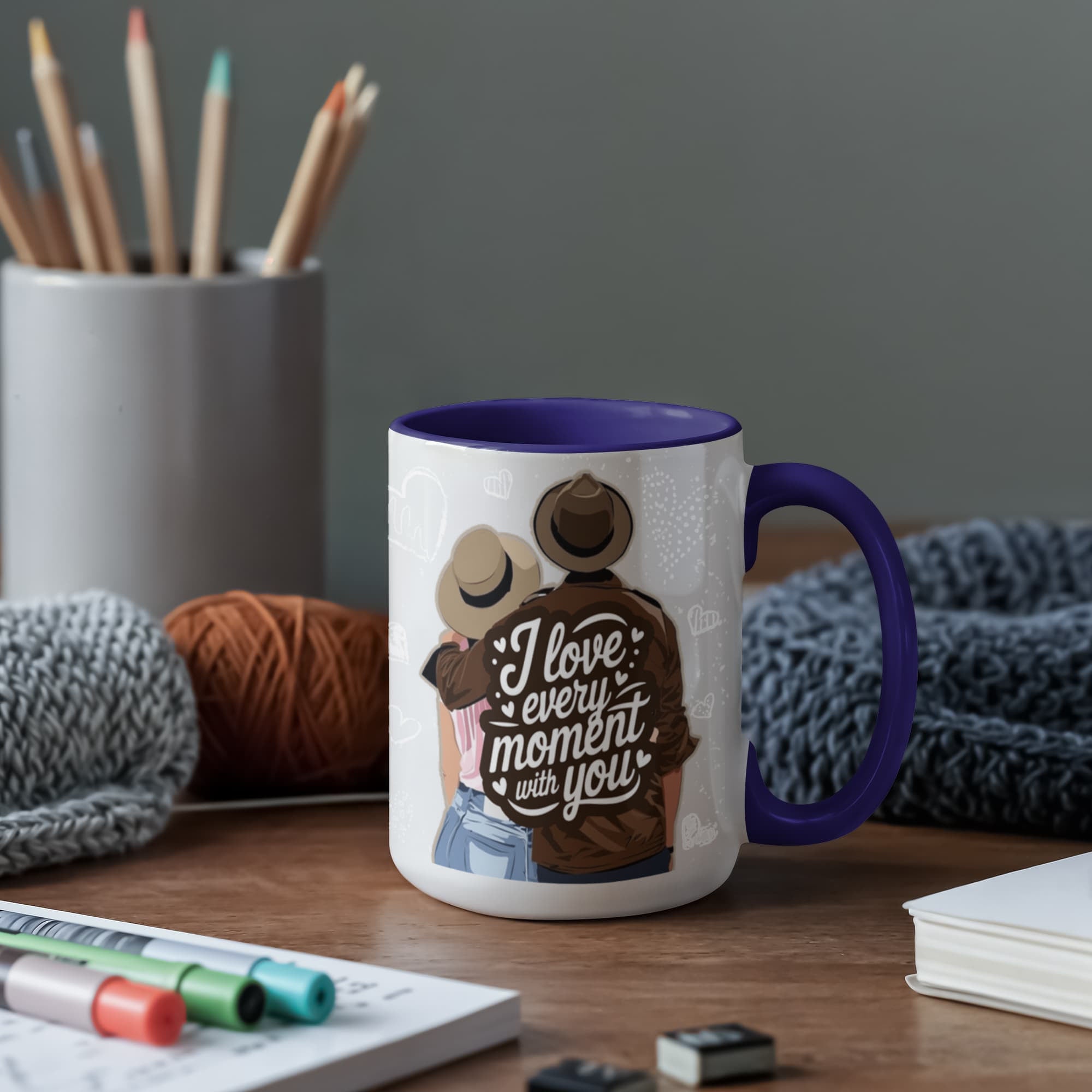 I Love Every Moment With You Mug – Romantic Couple Two-tone Color Accent Coffee Cup