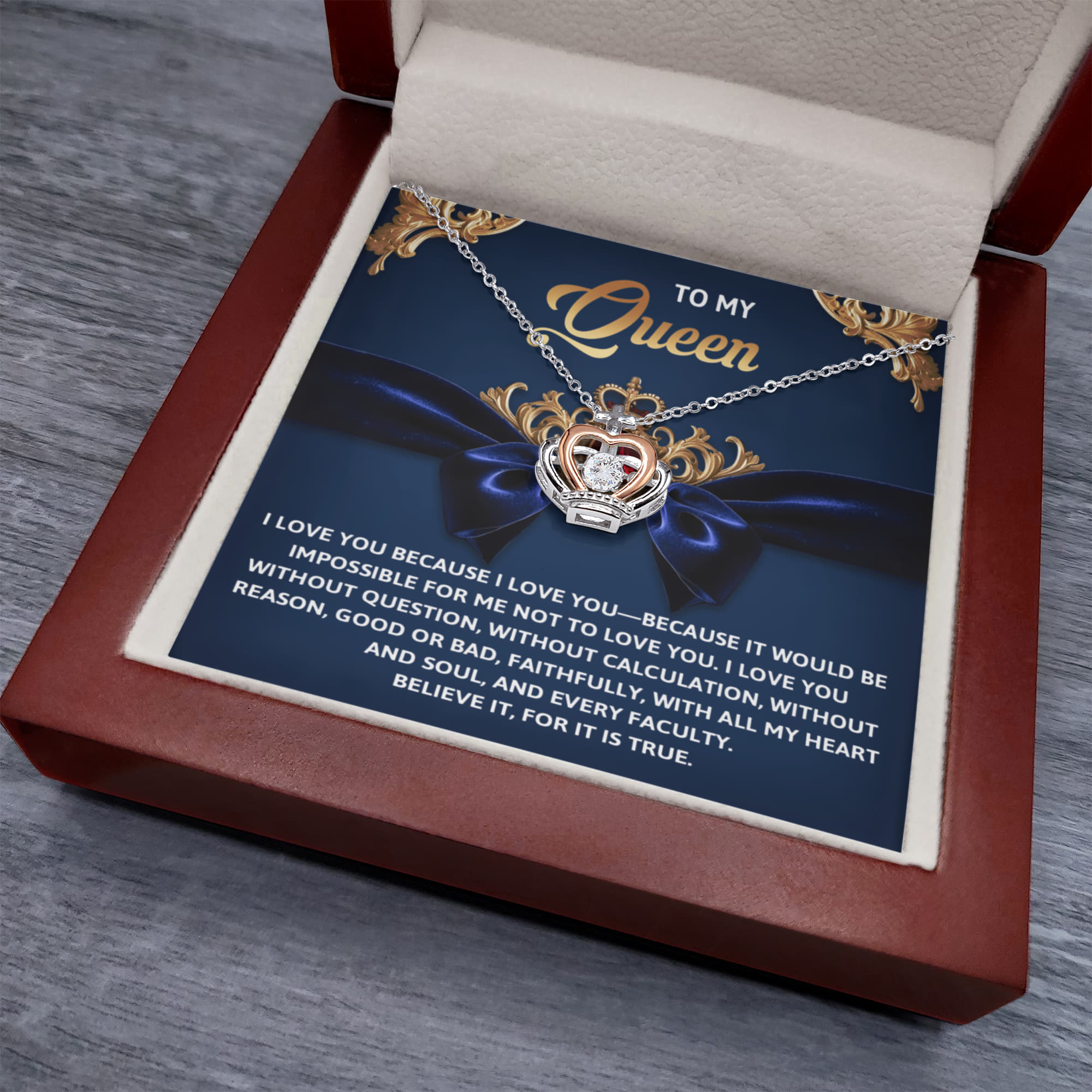 To My Queen – With All My Heart Crown Pendant Necklace Gift Set