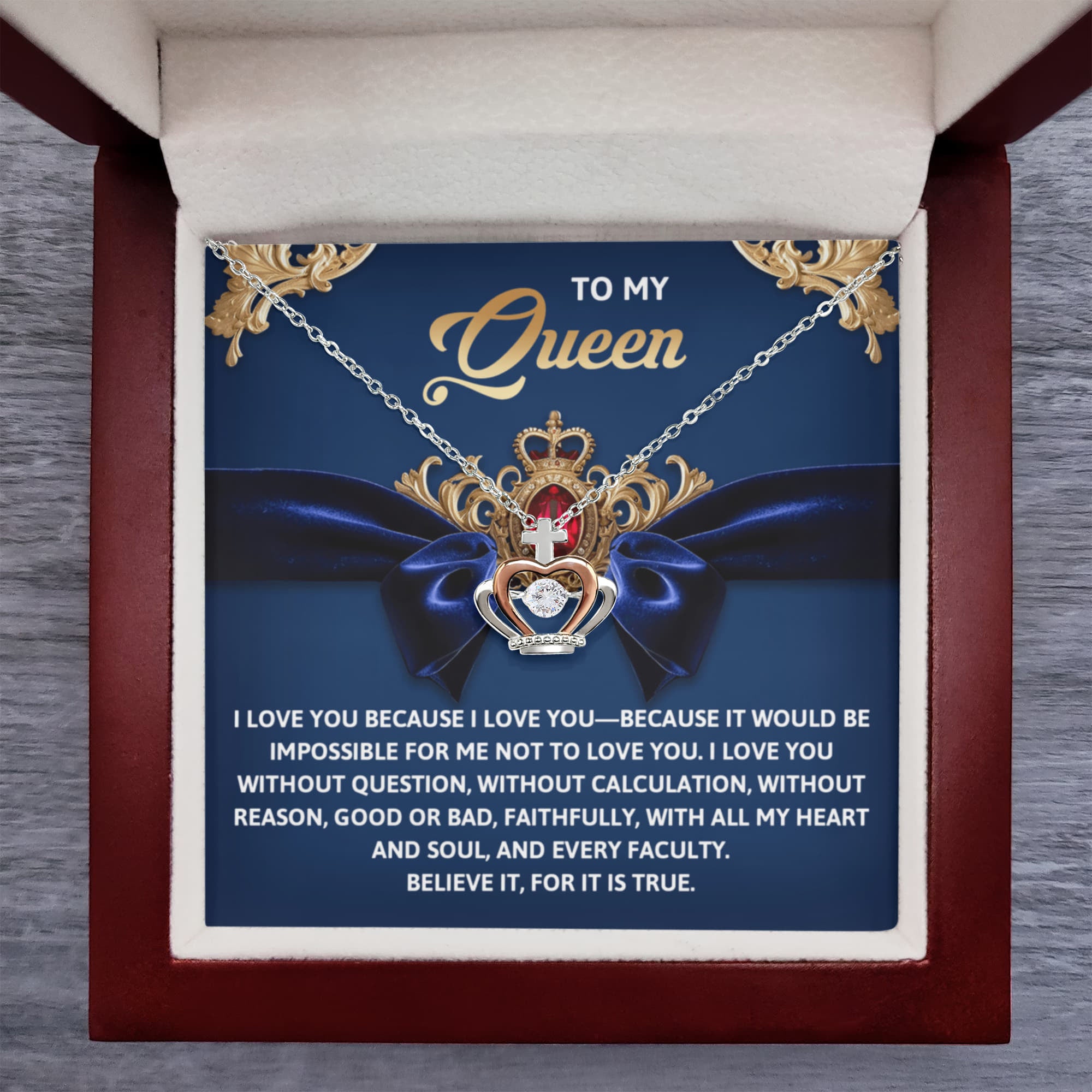 To My Queen – With All My Heart Crown Pendant Necklace Gift Set