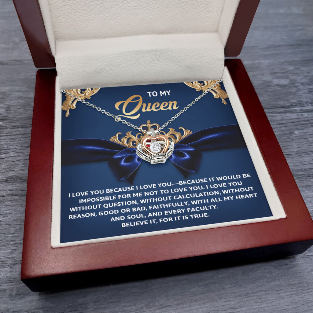 To My Queen – With All My Heart Crown Pendant Necklace Gift Set