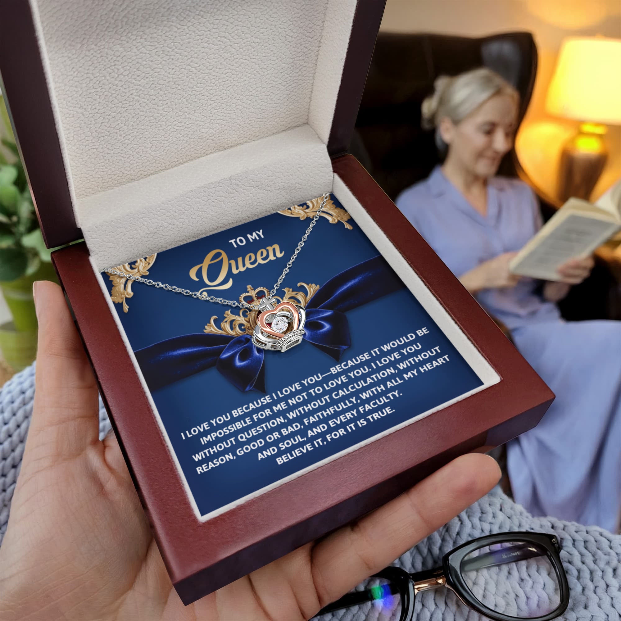 To My Queen – With All My Heart Crown Pendant Necklace Gift Set