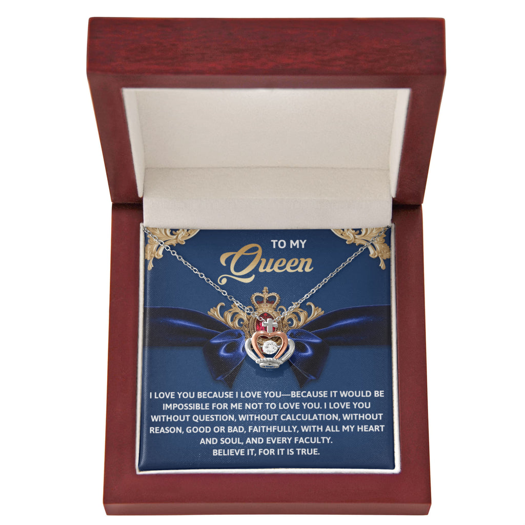To My Queen – With All My Heart Crown Pendant Necklace Gift Set