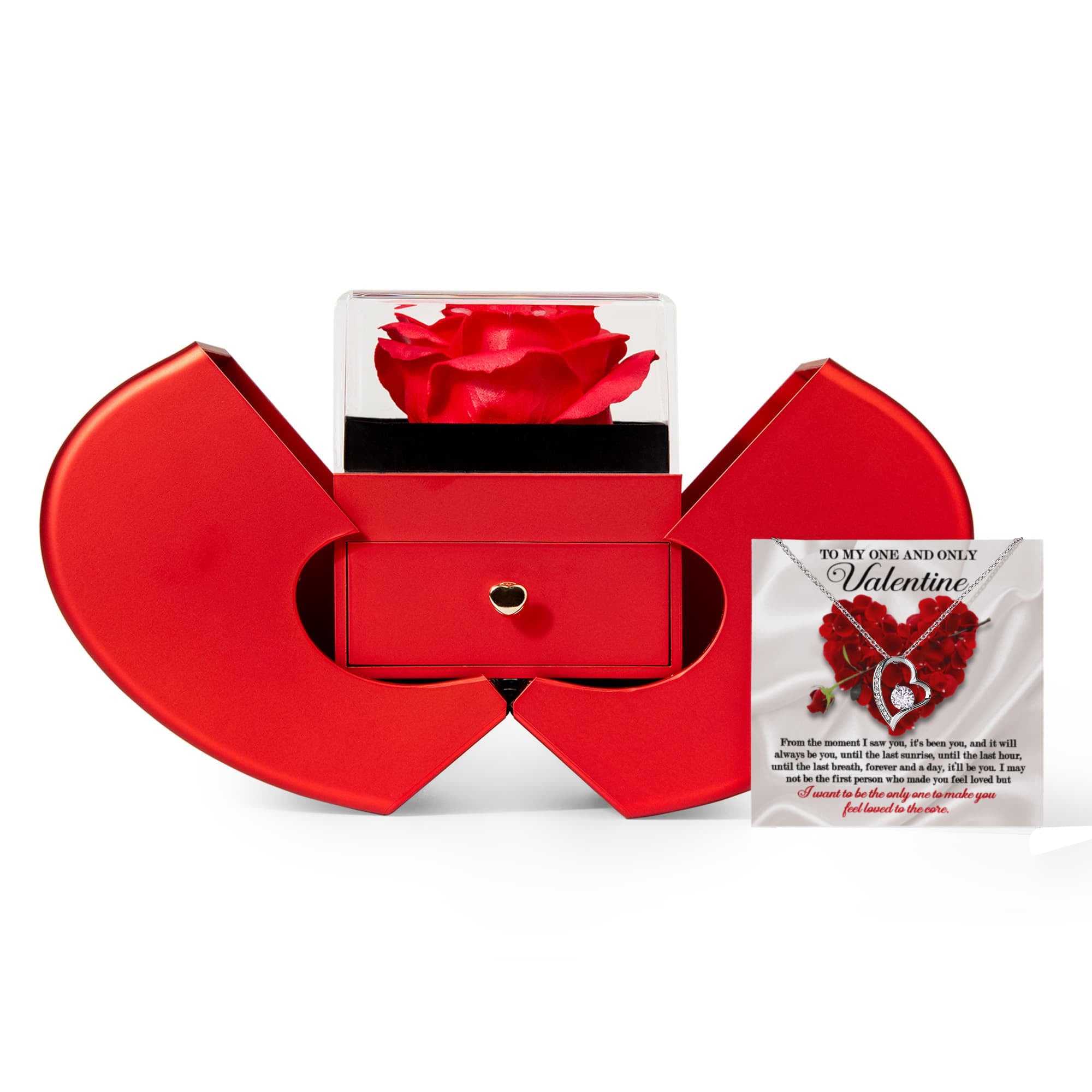 To My One and Only Valentine – Forever Love Necklace with Red Heart Rose Box