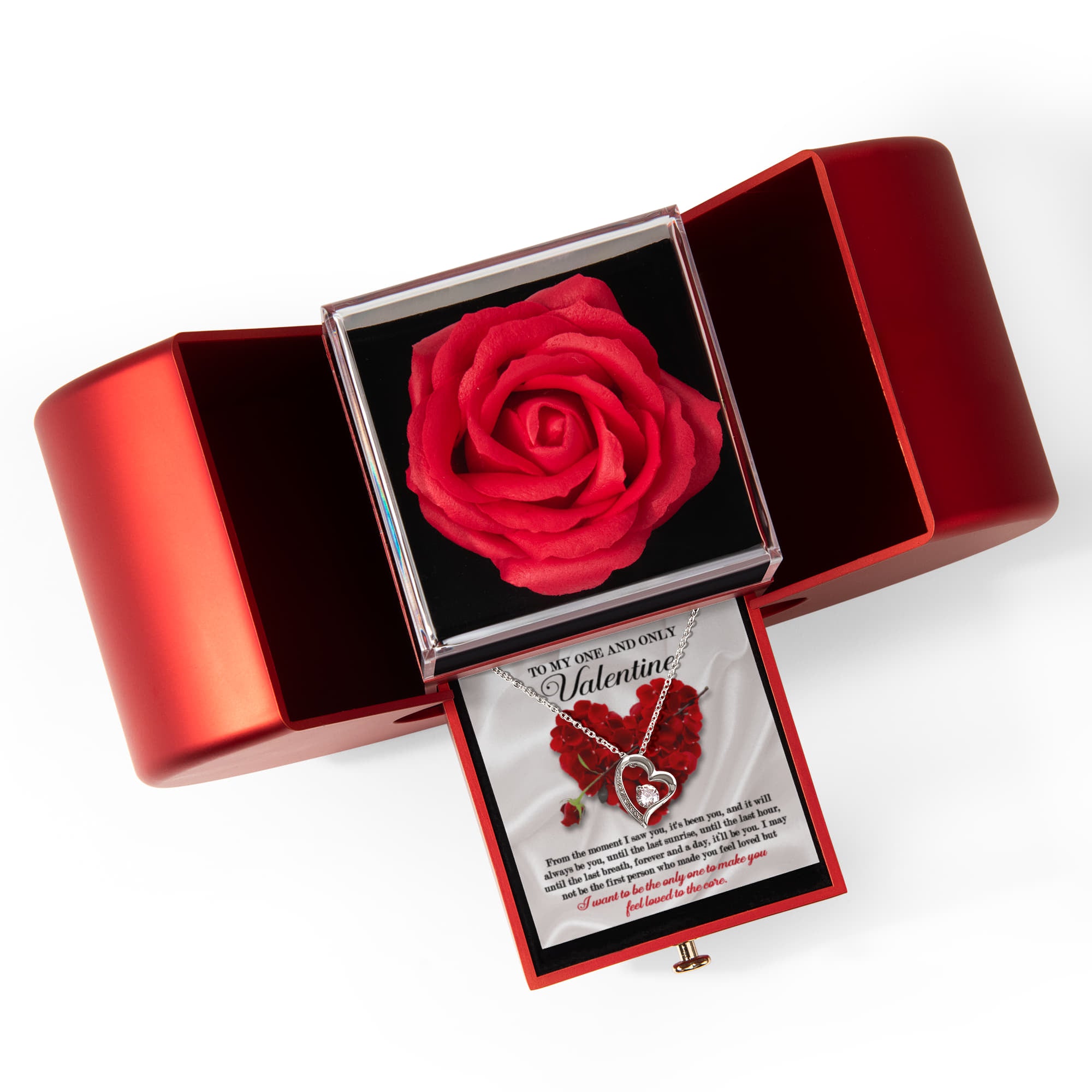 To My One and Only Valentine – Forever Love Necklace with Red Heart Rose Box