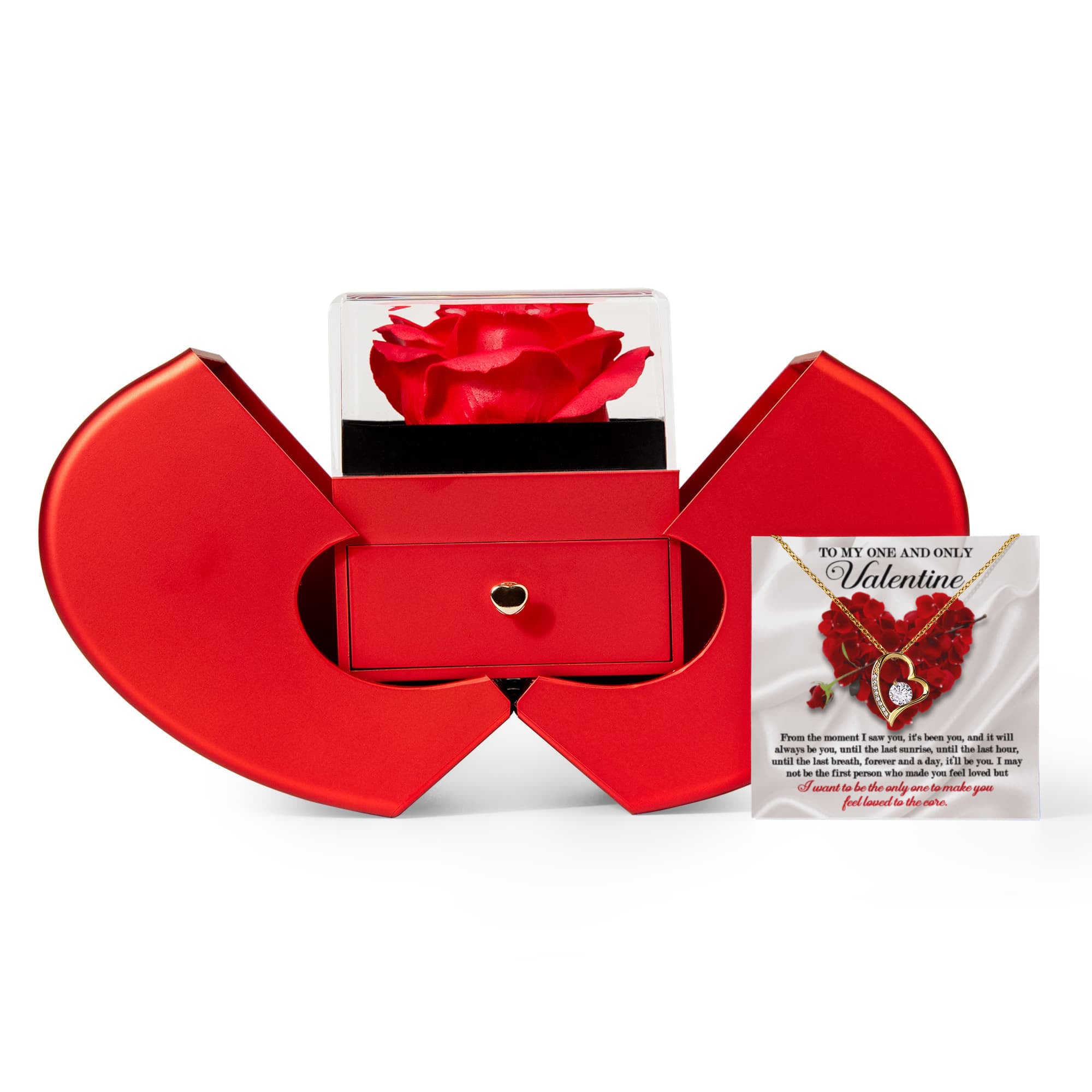 To My One and Only Valentine – Forever Love Necklace with Red Heart Rose Box
