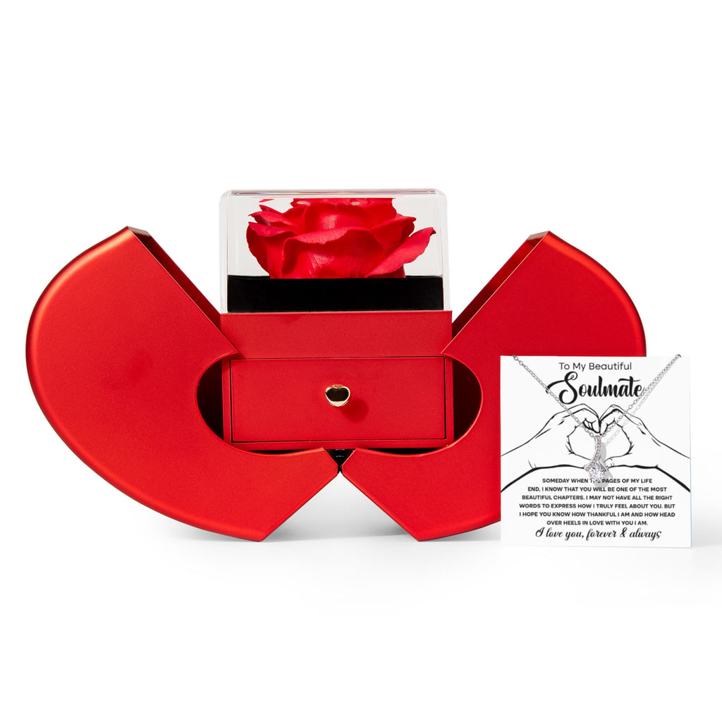 To My Beautiful Soulmate -Alluring Beauty Necklace and Red Heart Rose Box - Valentine's Day, Anniversary Gift for Her