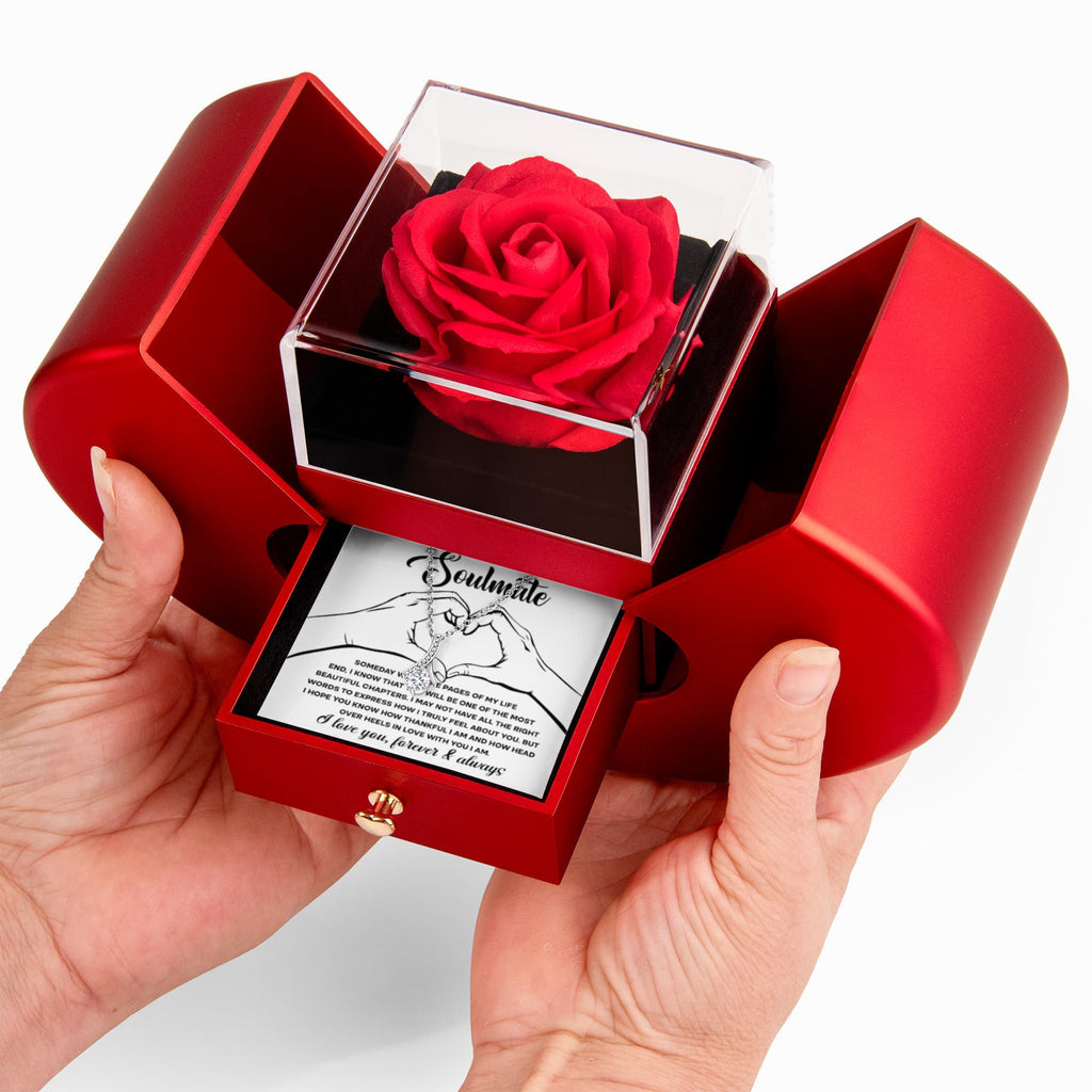 To My Beautiful Soulmate -Alluring Beauty Necklace and Red Heart Rose Box - Valentine's Day, Anniversary Gift for Her