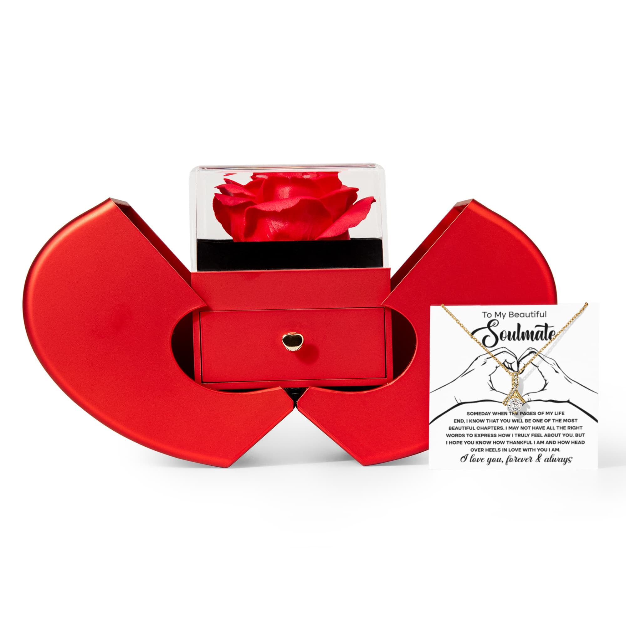 To My Beautiful Soulmate -Alluring Beauty Necklace and Red Heart Rose Box - Valentine's Day, Anniversary Gift for Her