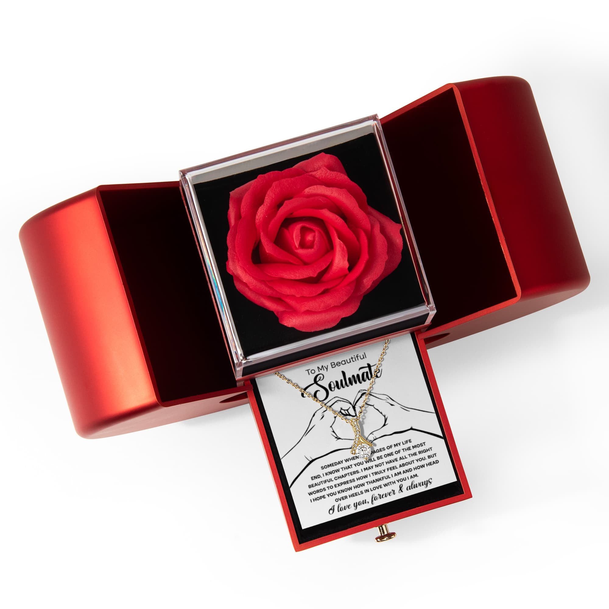 To My Beautiful Soulmate -Alluring Beauty Necklace and Red Heart Rose Box - Valentine's Day, Anniversary Gift for Her