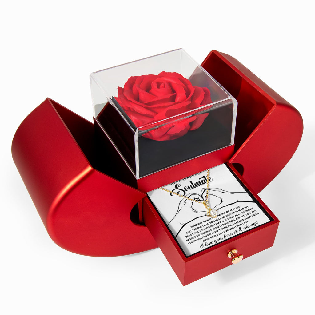 To My Beautiful Soulmate -Alluring Beauty Necklace and Red Heart Rose Box - Valentine's Day, Anniversary Gift for Her