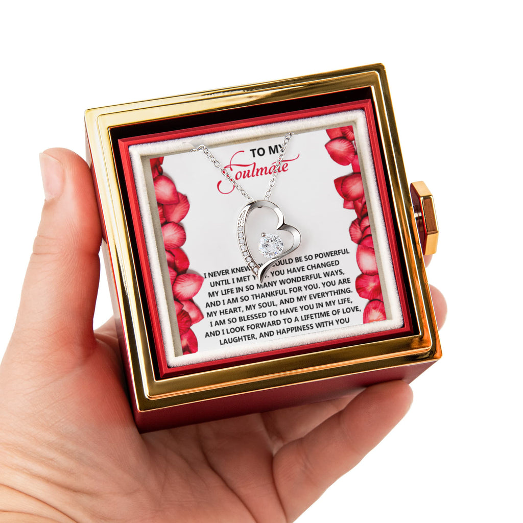 To My Soulmate - Love is Powerful Forever Love Necklace with Rotating Rose Gift Box