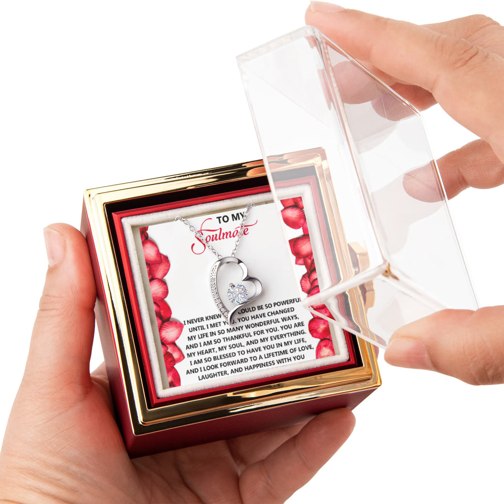 To My Soulmate - Love is Powerful Forever Love Necklace with Rotating Rose Gift Box