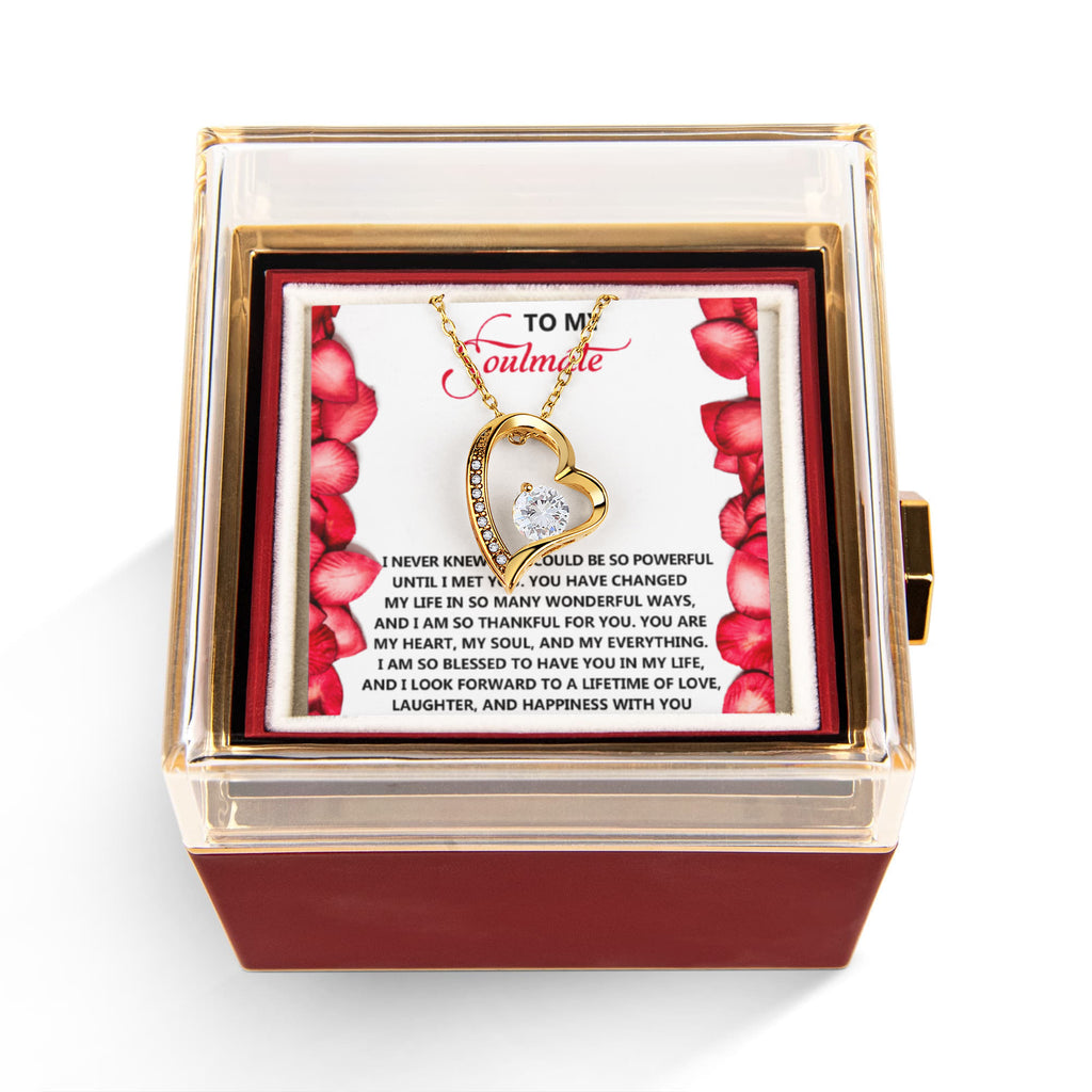 To My Soulmate - Love is Powerful Forever Love Necklace with Rotating Rose Gift Box