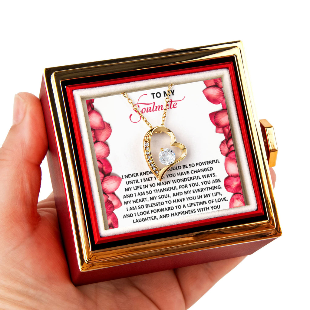 To My Soulmate - Love is Powerful Forever Love Necklace with Rotating Rose Gift Box