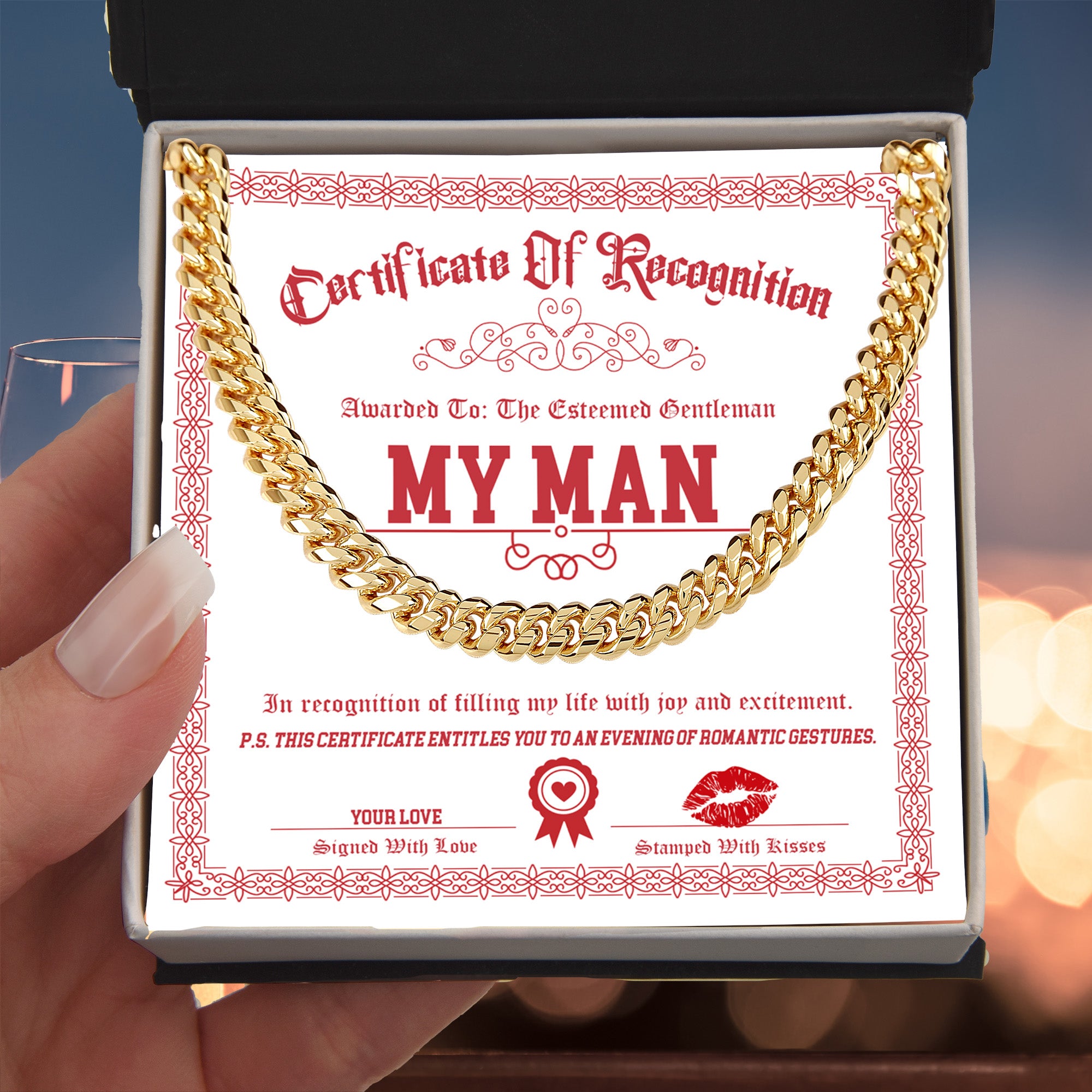 My Man Cuban Link Chain – Funny & Flirty Gift with Certificate Message Card