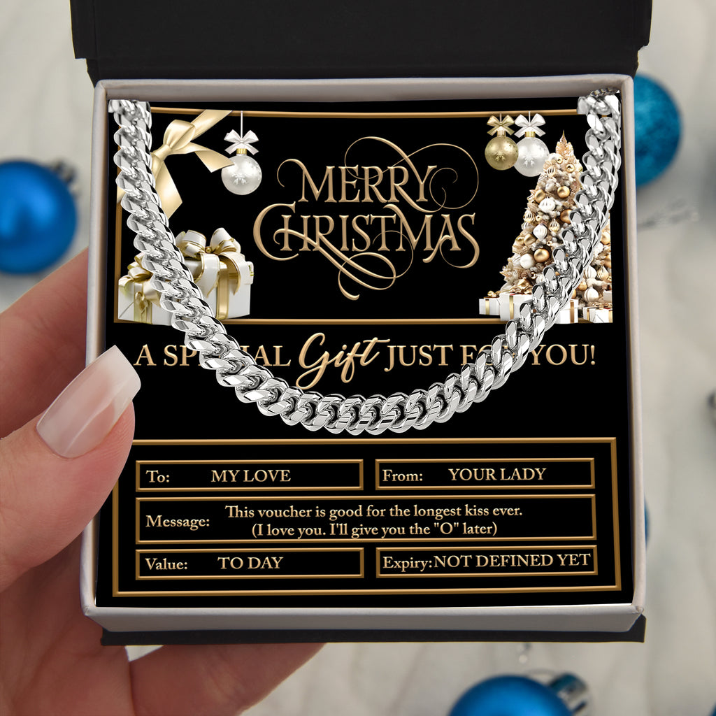 Merry Christmas Men's Cuban Chain Necklace – Funny Romantic, Flirty Christmas Gift