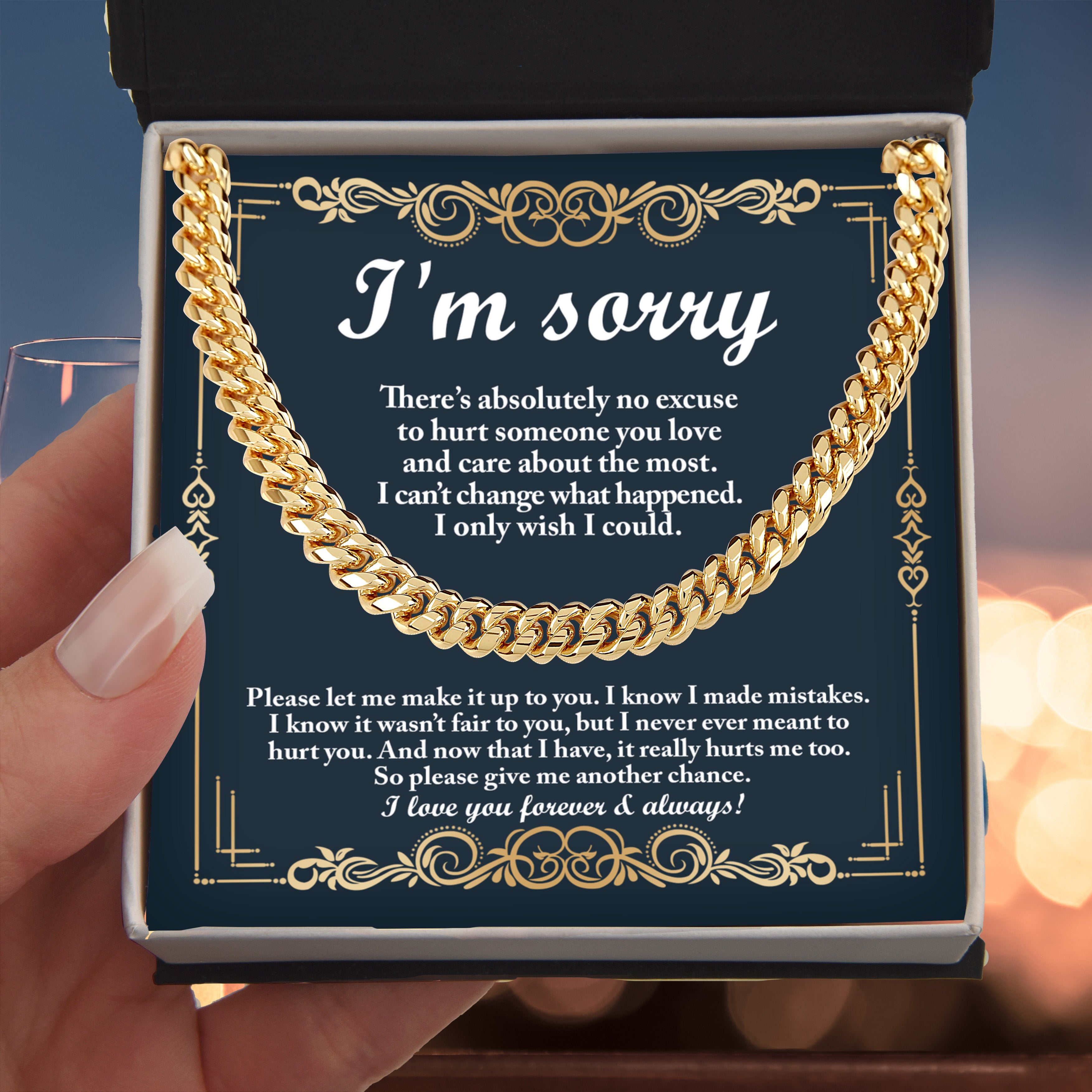 Heartfelt Apology Cuban Link Necklace – To My Love | Gold Chain Gift for Boyfriend or Husband