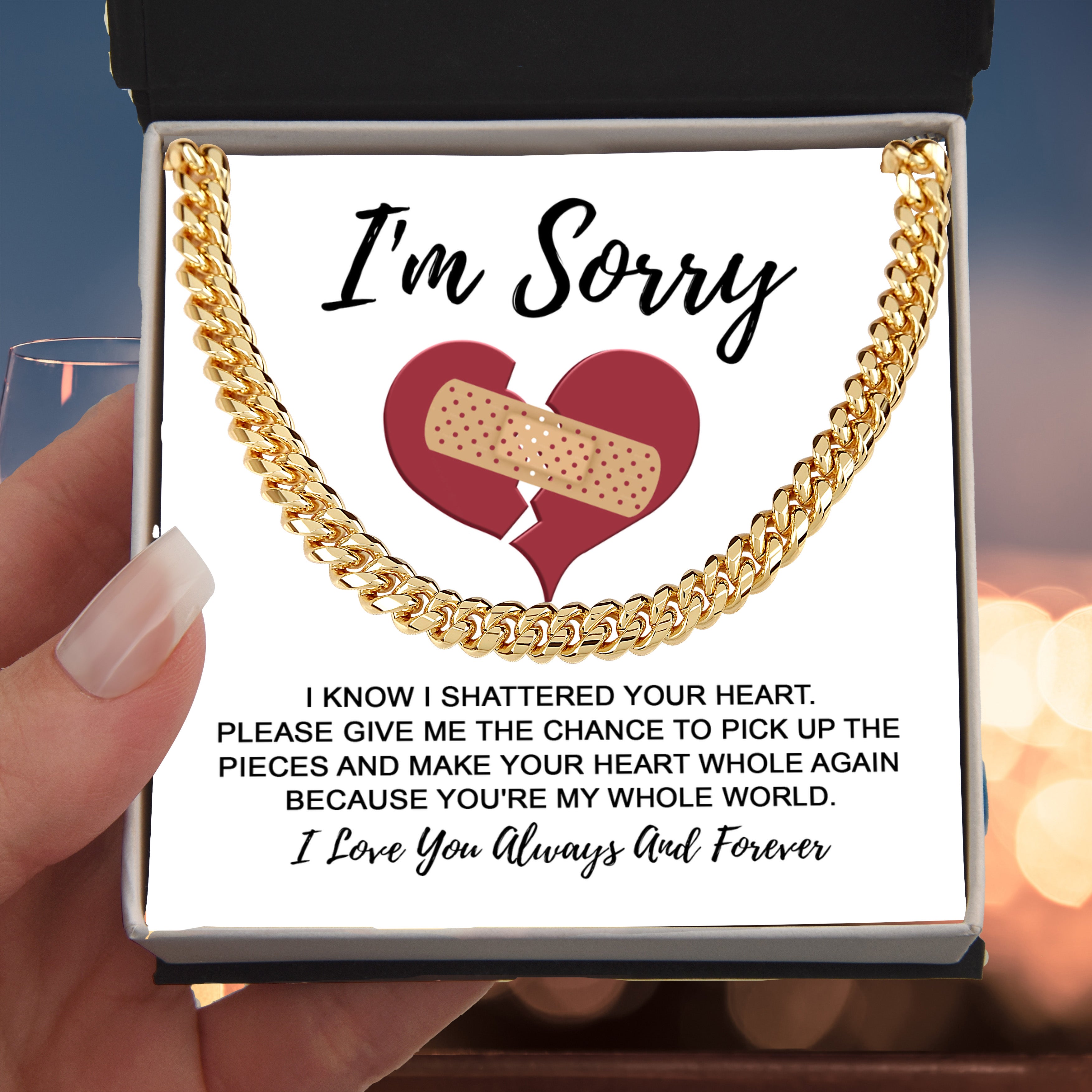 Apology Gift for Him - I'm Sorry - Cuban Chain Necklace with Gift Card and Box